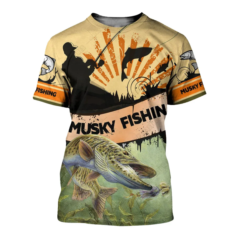 

Men's T-shirt Clothing Outdoor 3D Fishing Pattern Boys o-Neck Pullover Fishing Shirt Summer Breathable Short Sleeve Tops Tees