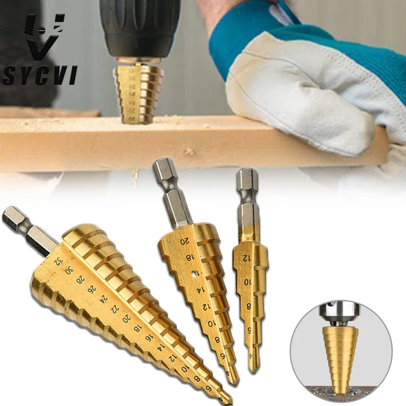 

3Pcs/set Step Drill HSS Straight Groove Step Drill Bit Titanium Coated Wood Metal Hole Cutter Core Drilling Tools Set