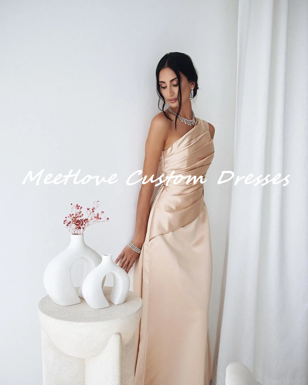 Фото Meetlove на заказ розовое платье трапециевидной формы без бретелек на молнии De Soiree Femmes Роскошное вечернее платье в Дубае 2024, платья для торжественных случаев №3