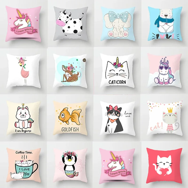 

Flamingo Cute Unicorn Cushion Cover Cartoon Animal Cat Pillowcase Elephant Unicorn Decorative Pillowcase Home Textiles
