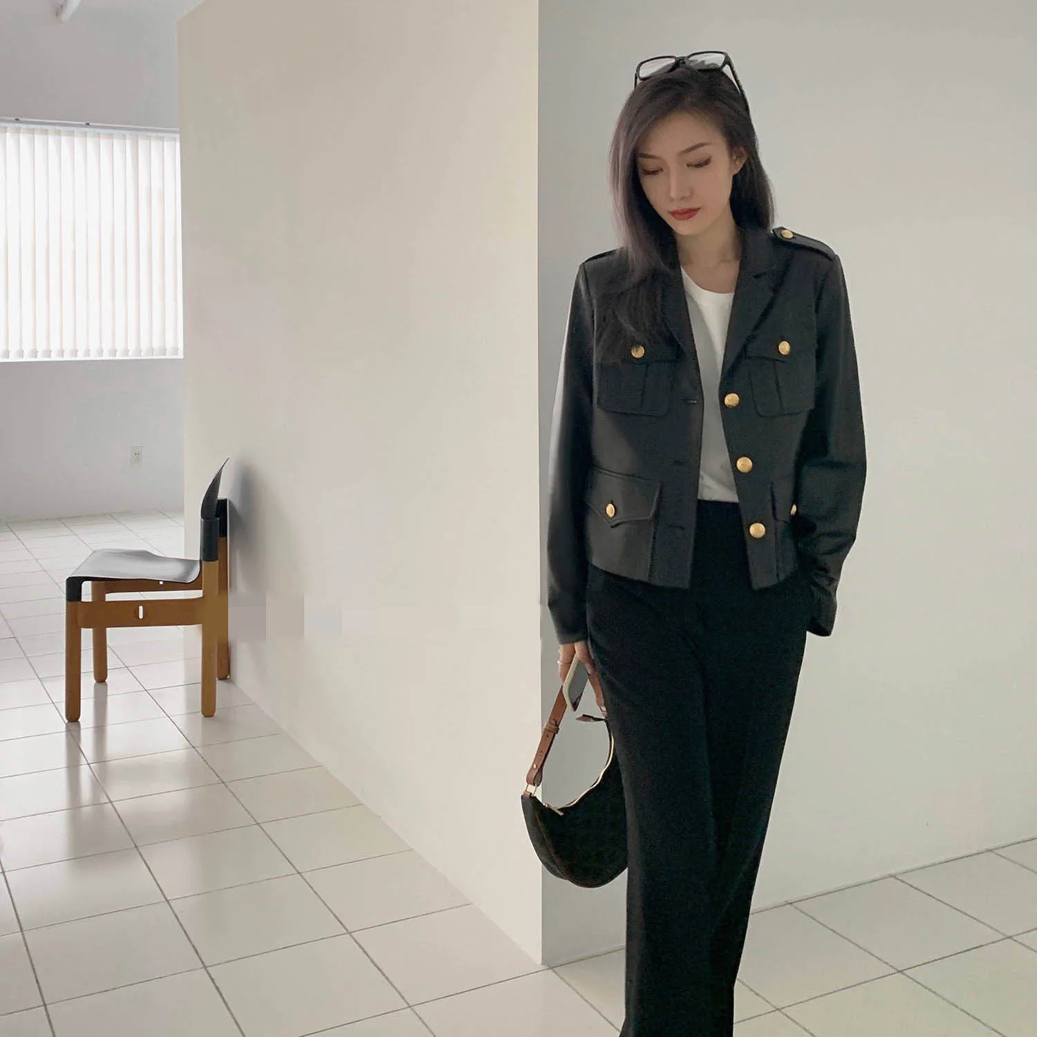 2022 New Real Leather Jacket Women Genuine Sheepskin Coat Loose Suit S10