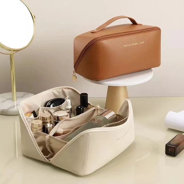 Bolsa de cosméticos de viaje de gran capacidad para mujer, bolsa de maquillaje de PU portátil, bolsa de baño impermeable, Kit de aseo multifuncional 1