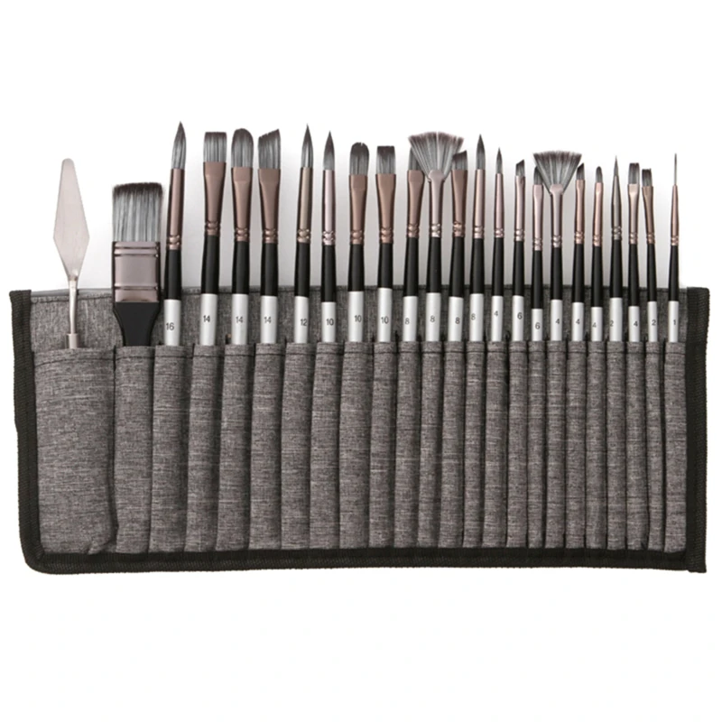 

24 шт./компл. нейлоновая кисть с деревянной ручкой, акварель, эргономичный скребок, акриловая живопись, художественные кисти для рисования, п...