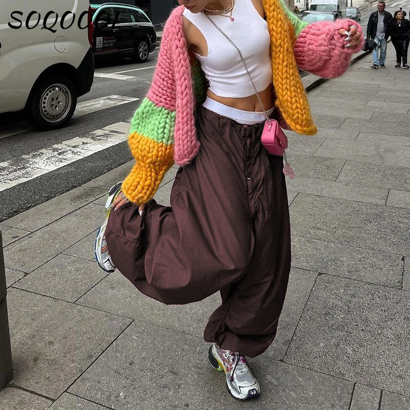 Брюки-карго женские с заниженной талией на шнуровке карманами |