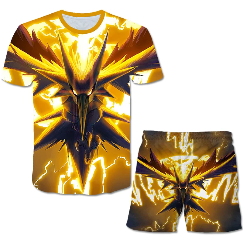 

Модная детская одежда 3D, Комплект футболок с покемоном, детский мультяшный топ + шорты, спортивный костюм, летний повседневный костюм с поке...