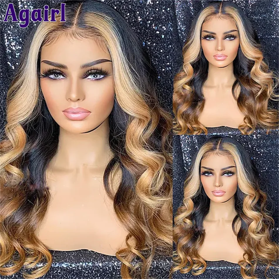 13x6 Human Hair Lace Frontal Wig Ombre 1B/27 Colored Body Wave Lace Front Wig Pre Plucked Transparent 5x5 Closure Wigs for Women