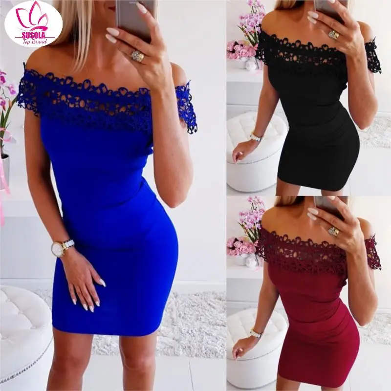 

Hollow Out Floral White Lace Dresses Off Shoulder Strapless Mini Sexy Dress Women Pencil Bodycon Party Dress Vestidos