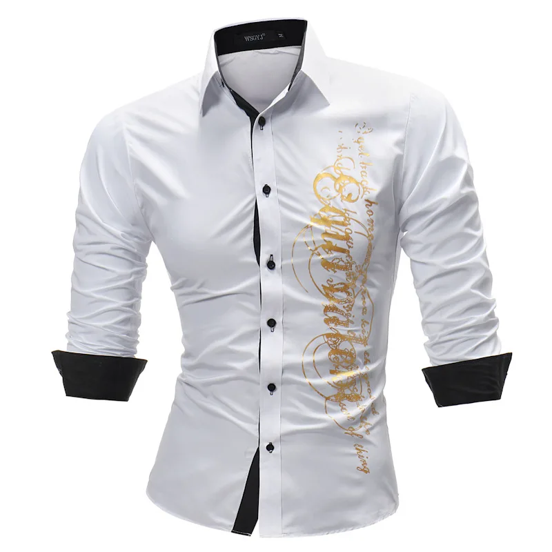 2022 Men's Casual Dress Shirt Fashion Designer Bronzing Pattern Fashion Long Sleeve Slim Fit  landuxiu