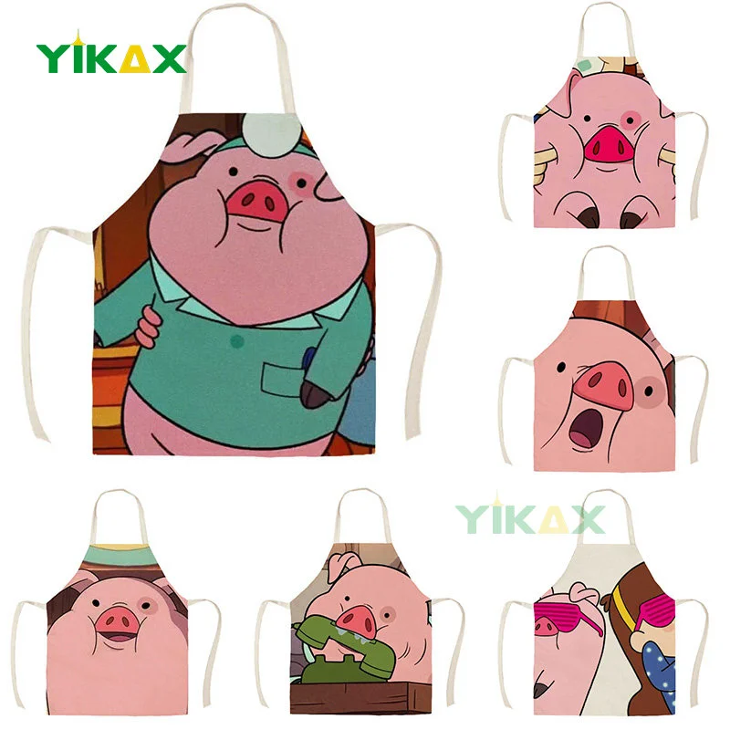 

Pink Pig Print Apron Linen Cute Piggy Sleeveless Adult Kids Kitchen Antifouling Baking Accessories Household Cleaning Tools Bib