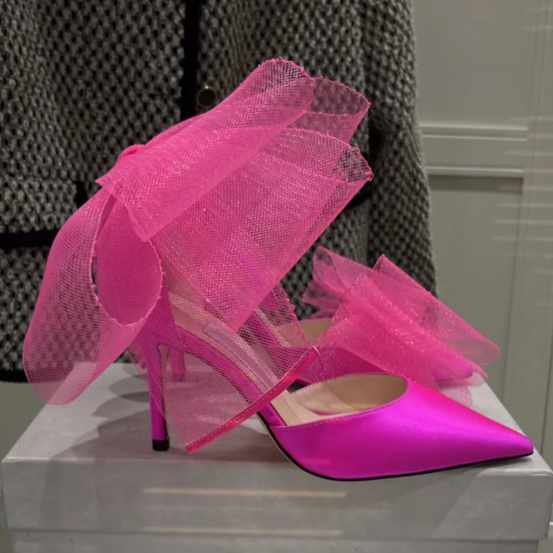 Glitter Rhinestones Women Pumps Crystal Bowknot Satin Sandals 2023 Summer Transparent Shoes High Heels Party Prom Designer Shoes