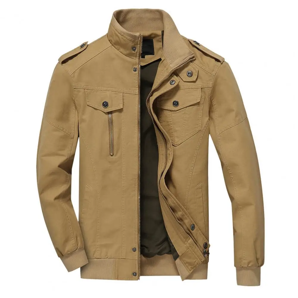 

Trendy Men Outerwear Loose Washable Cargo Coat Relaxed Fit Buttons Decoration Jacket