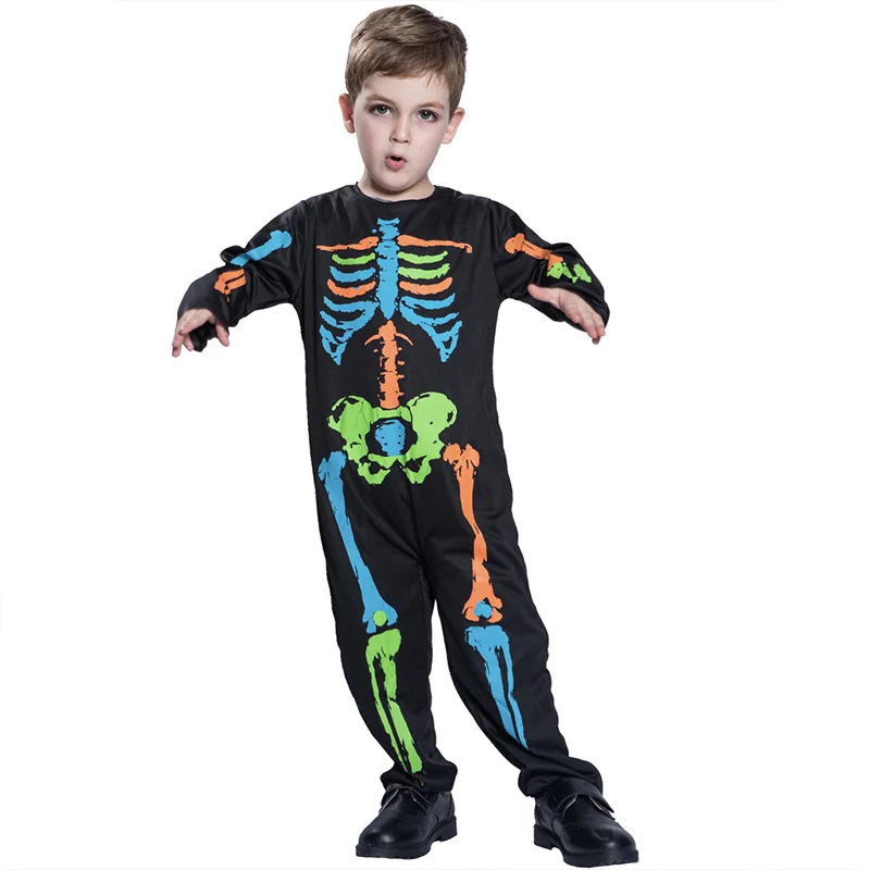 

2022 Halloween Clothes Unisex Colorful Skull Outfit Photography One Piece Theme Party Campus Event Costume for Kids