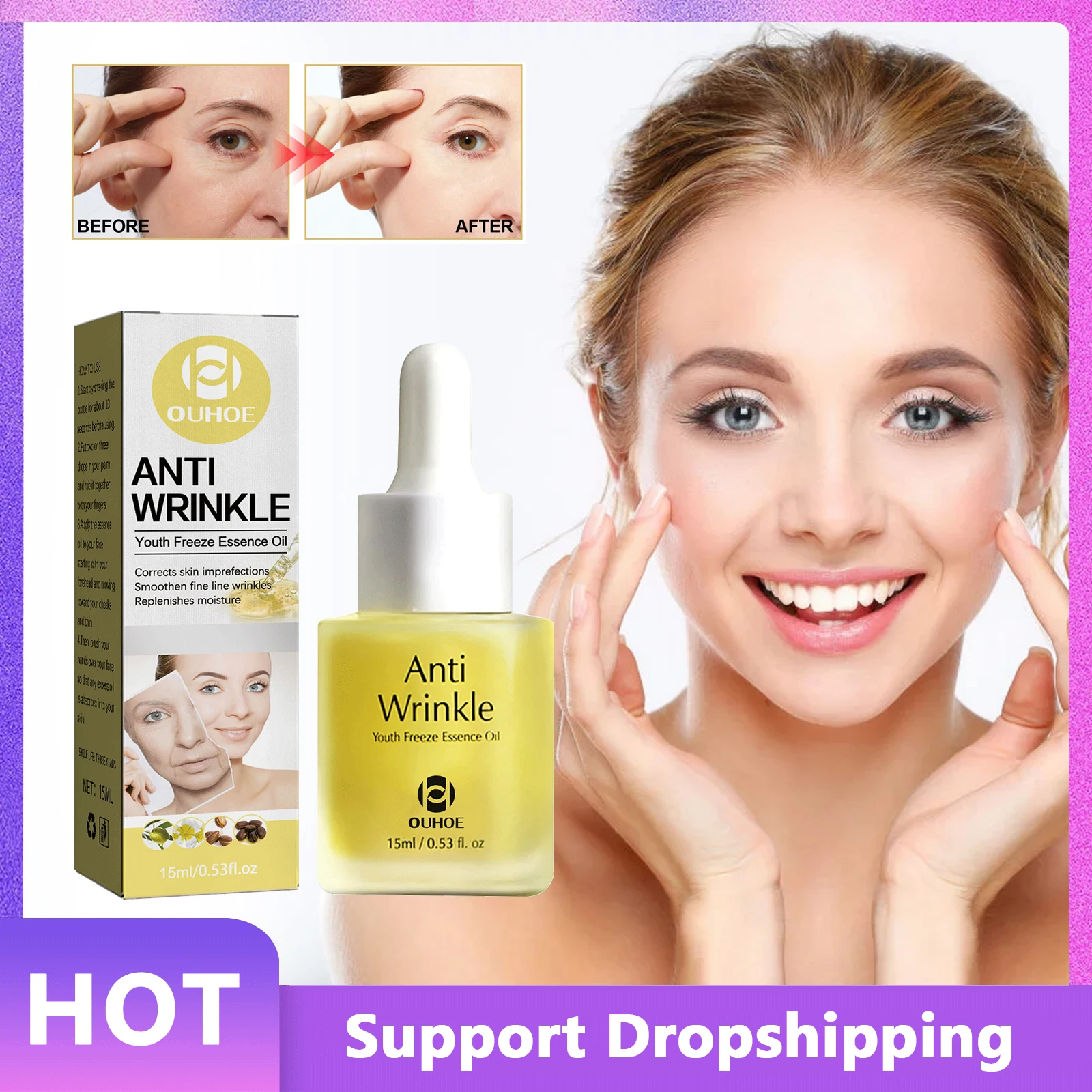 

Anti Wrinkle Serum Fade Fine Lines Moisturizing Whitening Shrink Pores Anti-aging Lift Firm Brighten Face Essence Oil Skin Care