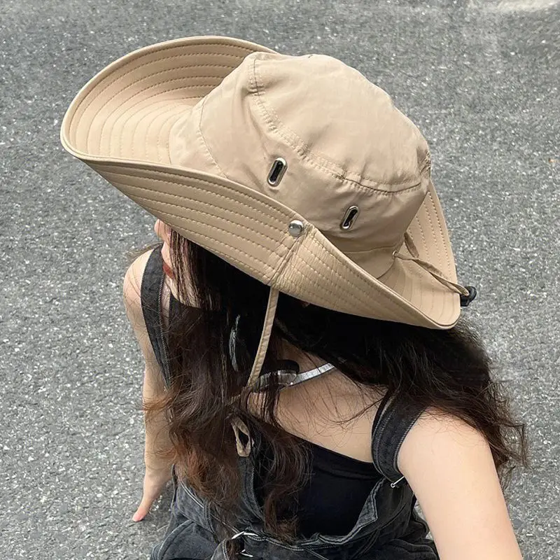 

Summer Big Brim Khaki Cowboy Hat For Women Men 2023 Travel Sun Caps Kpop Fashion Trend Y2k Young Girl New Arrival Charm Gift
