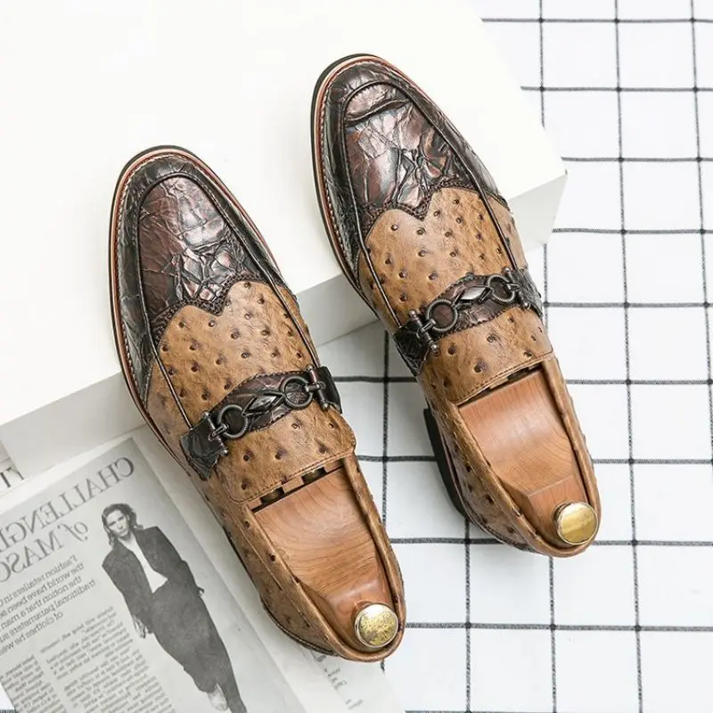 

Loafers Shoes Men Shoes Pu Stitching Low Heel Color Matching Horsetail Buckle Decoration Leisure Anti Slip Formal Shoes KE755