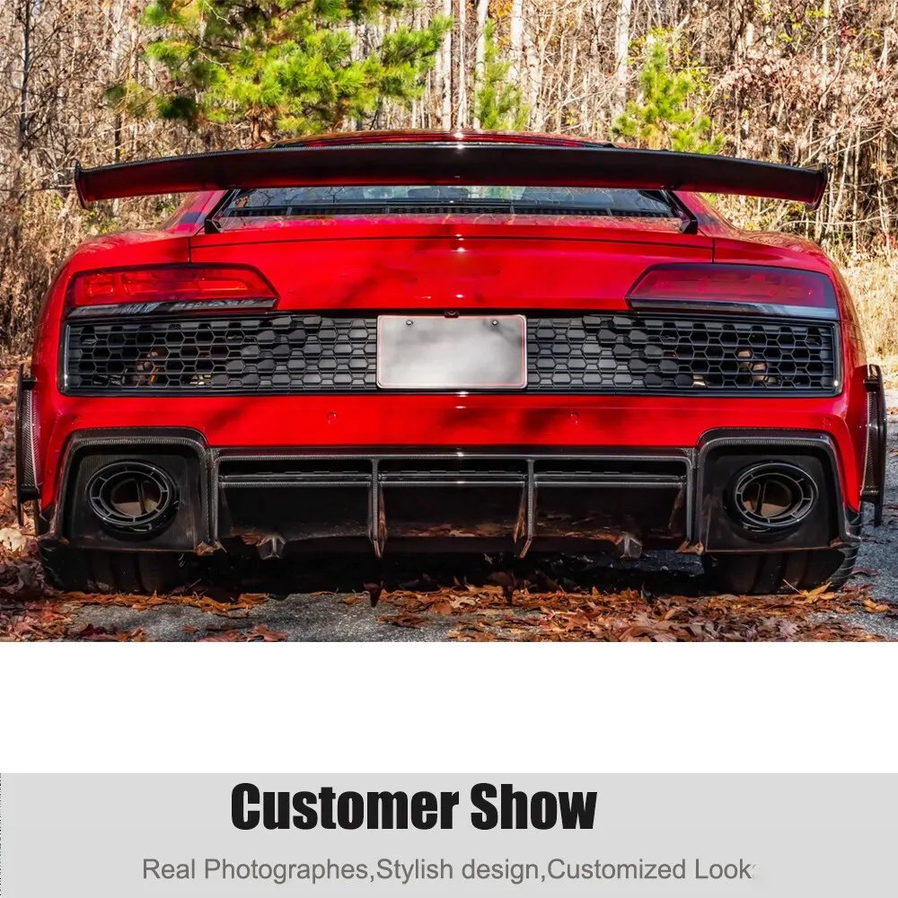 Фото Для Audi R8 V10 22+ Карбоновый передний сплиттер, задний диффузор, боковые пороги, спойлер, комплект обвеса, автомобильные аксессуары №3