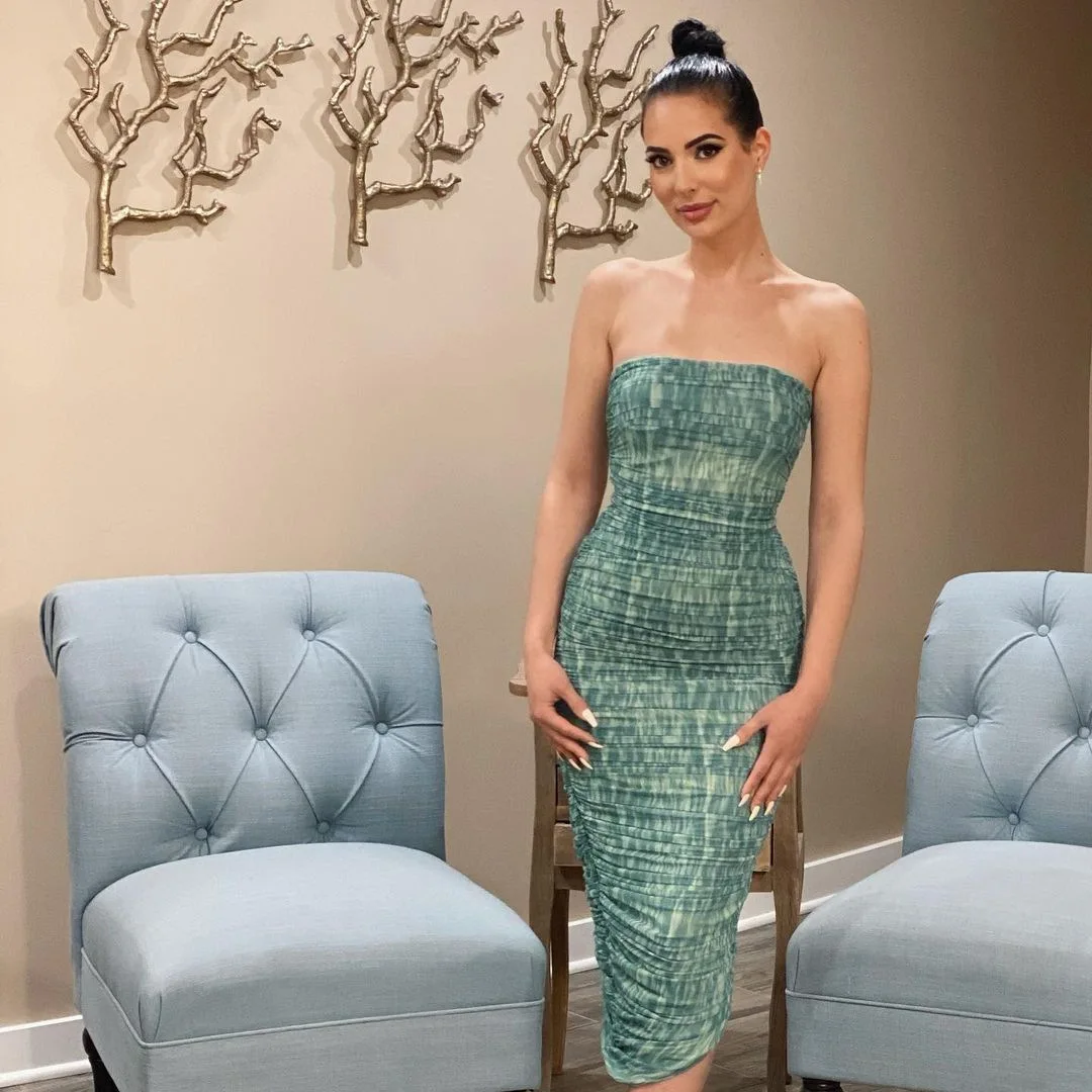 

High Quality Strapless Bodycon Dress Women Party Dress 2021 New Midi Dress House of Cb Dress Mesh Celebrity Evening Club Dress