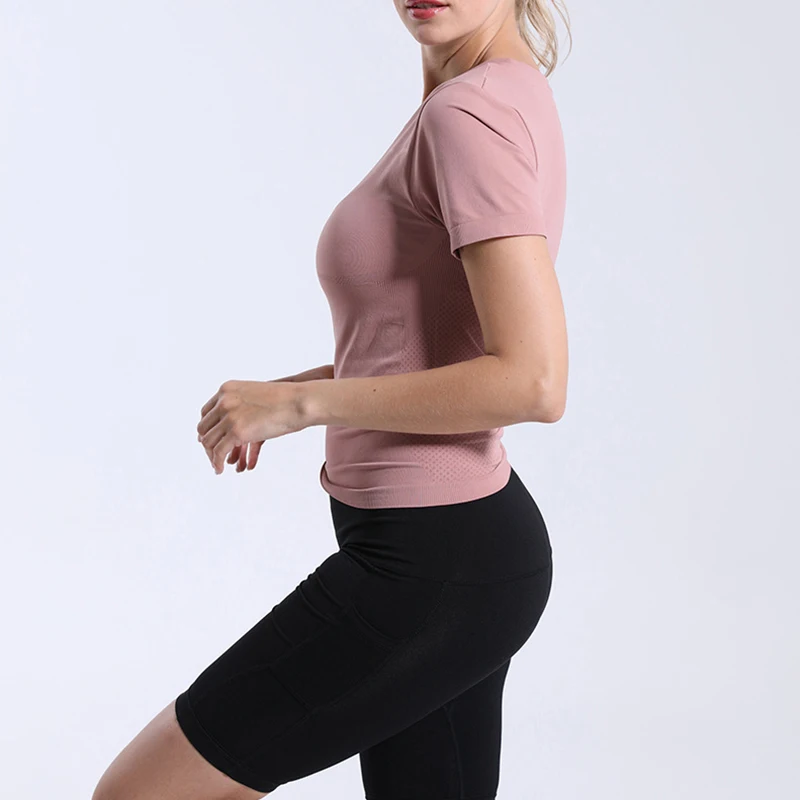 Рубашка для йоги женская блузка с коротким рукавом сексуальный топ спортивного