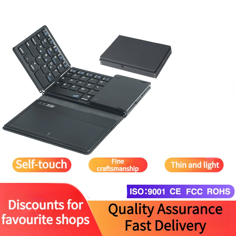 

Ultra-thin Wireless Keyboard Quad Folding with Large Touchpad Bluetooth Keyboard Tablet PC Mute Mini Keyboard