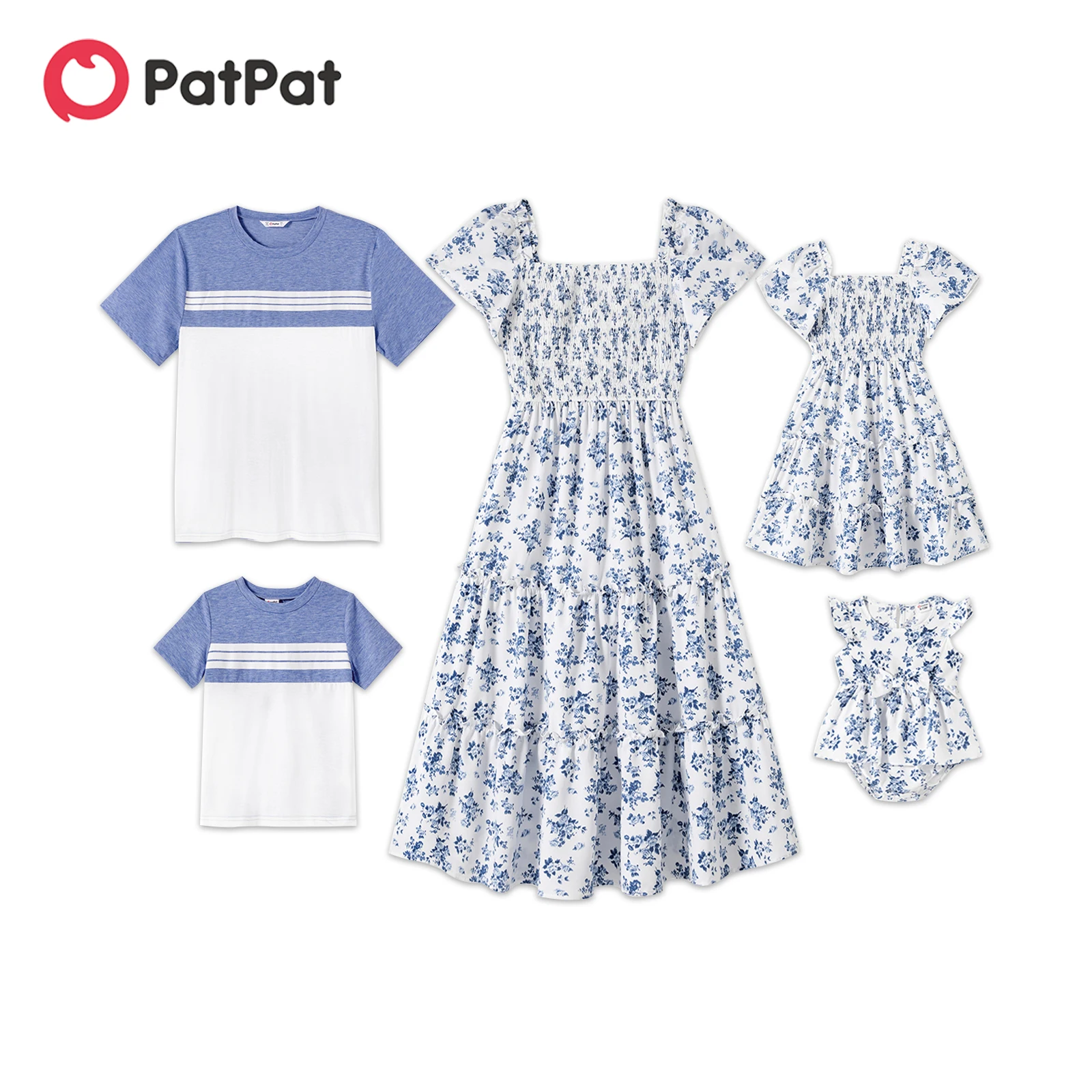 

PatPat Family Matching Outfits Allover Floral Print Shirred Tiered Dresses and Short-sleeve Colorblock T-shirts Sets