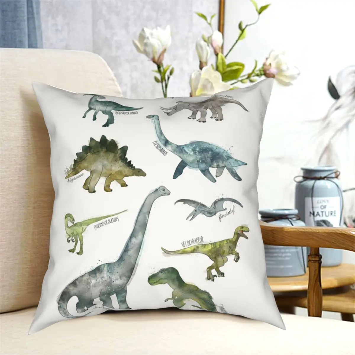 

Dinosaurs Square Pillowcase Polyester Creative Decor for Home Cushion Case