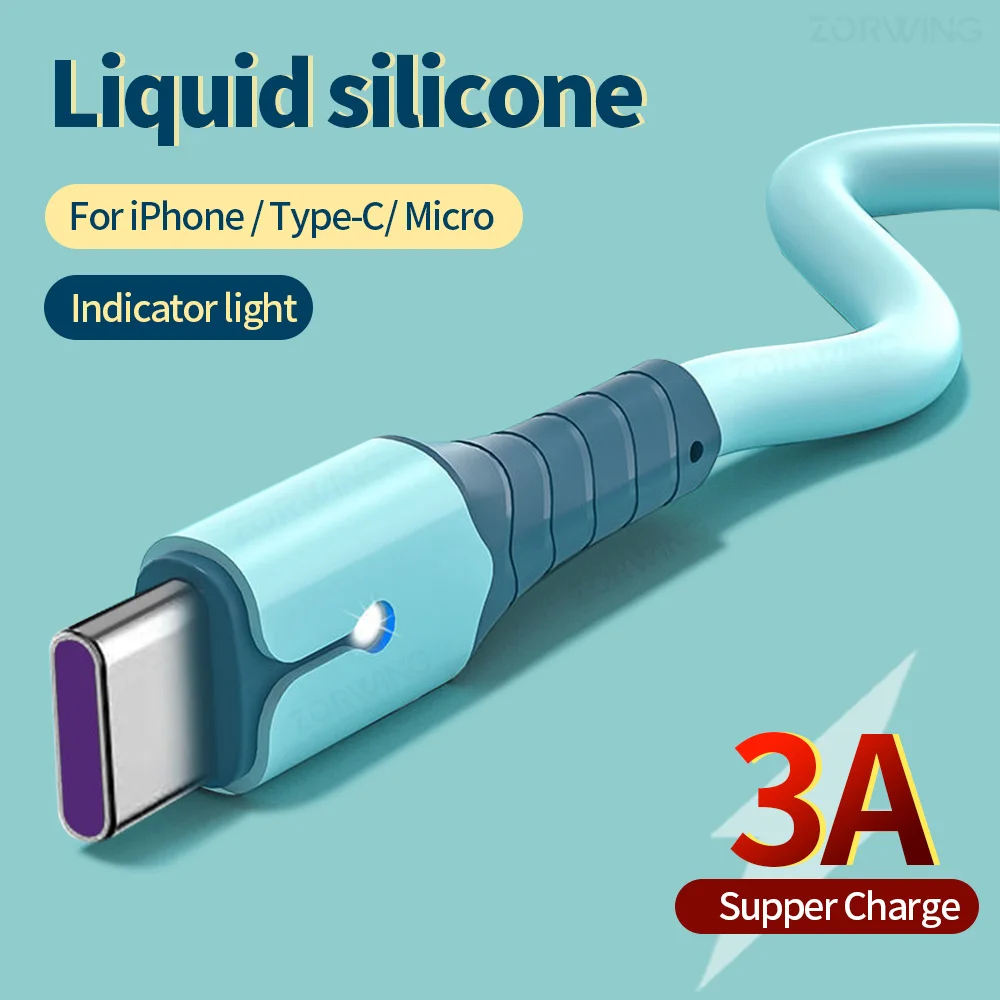 

USB Cable Micro Type C For iPhone 12 11 Pro XS MAX X XR 8 7 6 6S 5s Fast Charging Charger Mobile Phone Data Cable Wire Cord LED