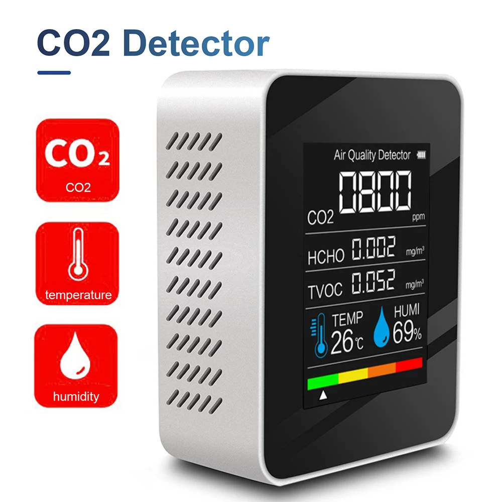 

Multifunctional 5 in1 CO2 Meter Digital Temperature Humidity Tester Carbon Dioxide Sensor TVOC HCHO Detector Air Quality Monitor
