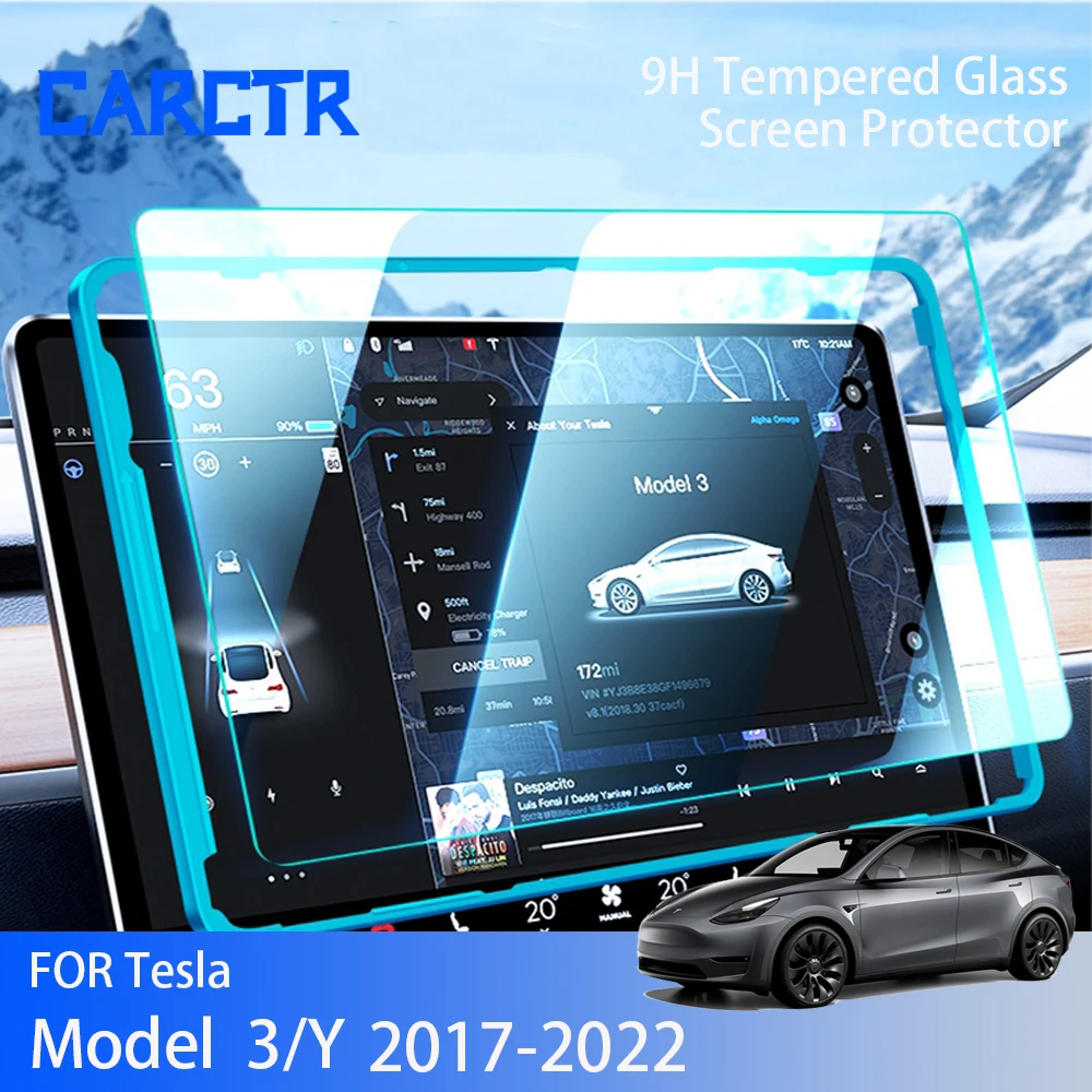 

CARCTR 9H Matte Tempered Glass Screen Protector For Tesla Model 3 Y 2017-2022 Center Control Dashboard Touchscreen Film Model3