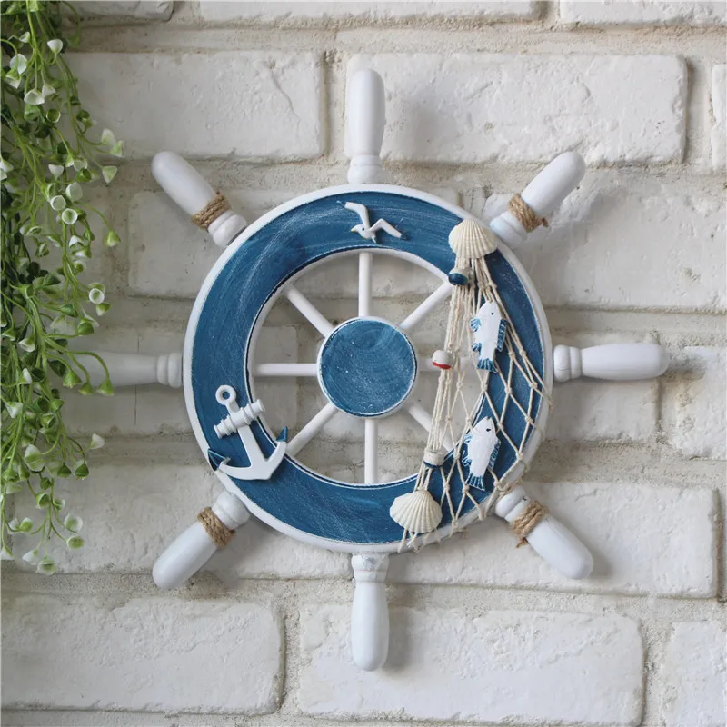 

23/32CM Mediterranean Nautical Anchor Helmsman Home Fishing Net Beach Hot Ship Steering Wheel Wooden Boat Party Wall Decoration