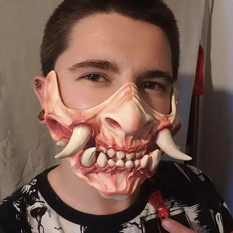 Хэллоуин анимация ужасная Маска Косплей вечеринка латексные афанги демон