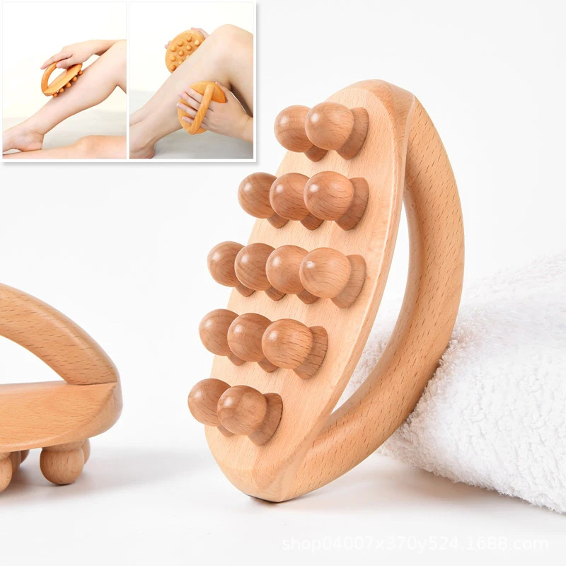 

Wood Scraping Massage Brush Hand-held 14 Beads Back Leg Body Massager Spa Therapy Point Treatment Gua Sha Relax Tool