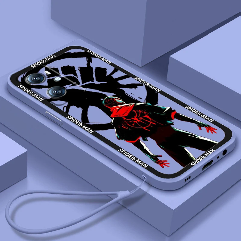 

Phone Case For OPPO Find X6 X5 X3 Lite A96 A94 A93 A77 A76 A74 A72 A57 A53S A16 5G Marvel Spiderman Superhero Liquid Rope