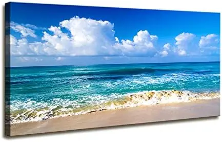 

Size Blue Beach theme Modern Stretched and Framed Seascape 1 Panels Giclee Canvas Prints Artwork Landscape Big Framed Canvas Ar