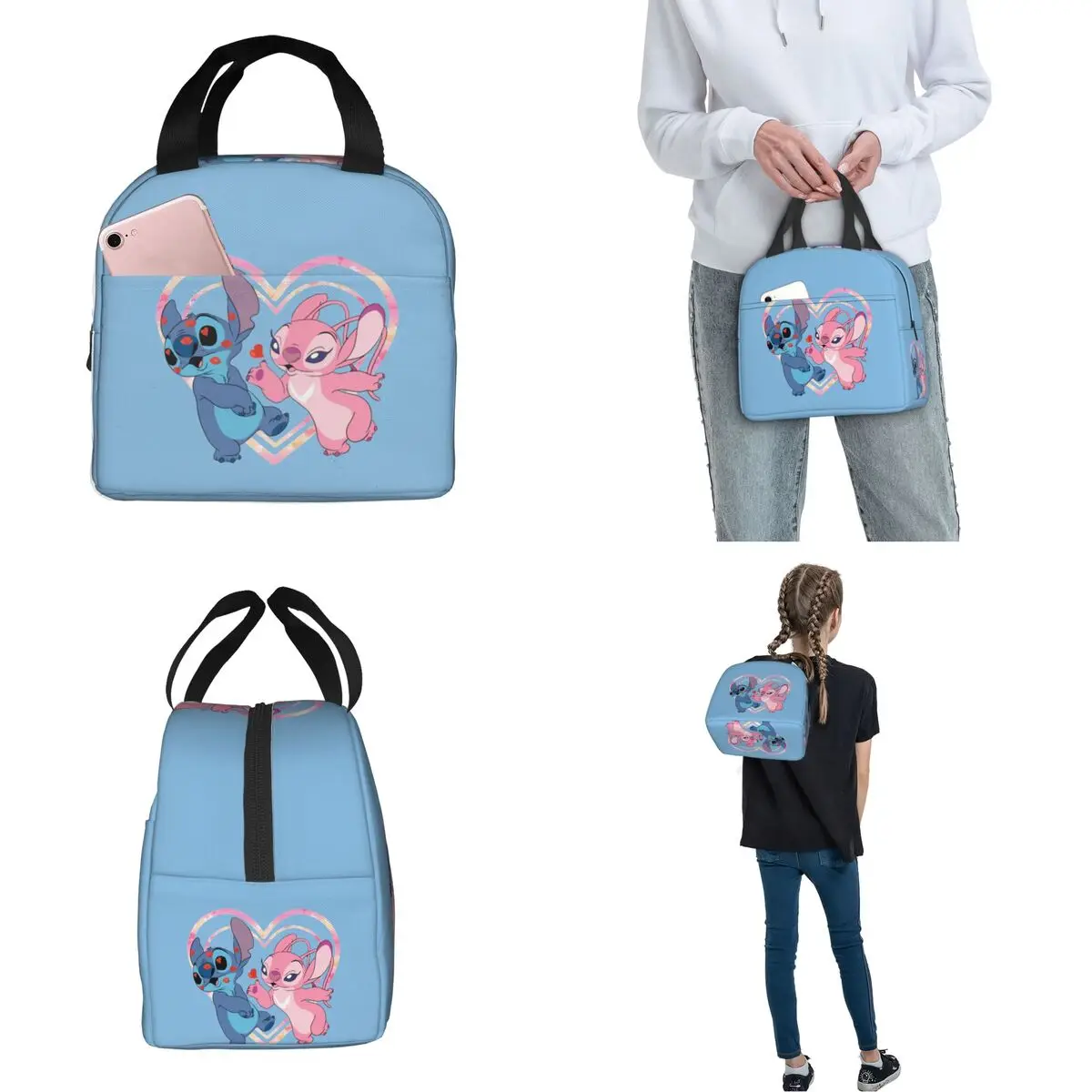 Милая изолированная сумка для ланча с изображением Стича и ангела Термосумка