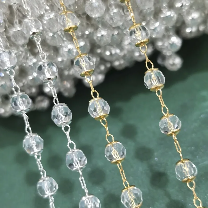 

1Meter Faceted Crystal Clear Bicone Glass 4mm Beaded With Caps Rosary Chain Bead Chain Bulk For Diy Necklace Jewelry Making