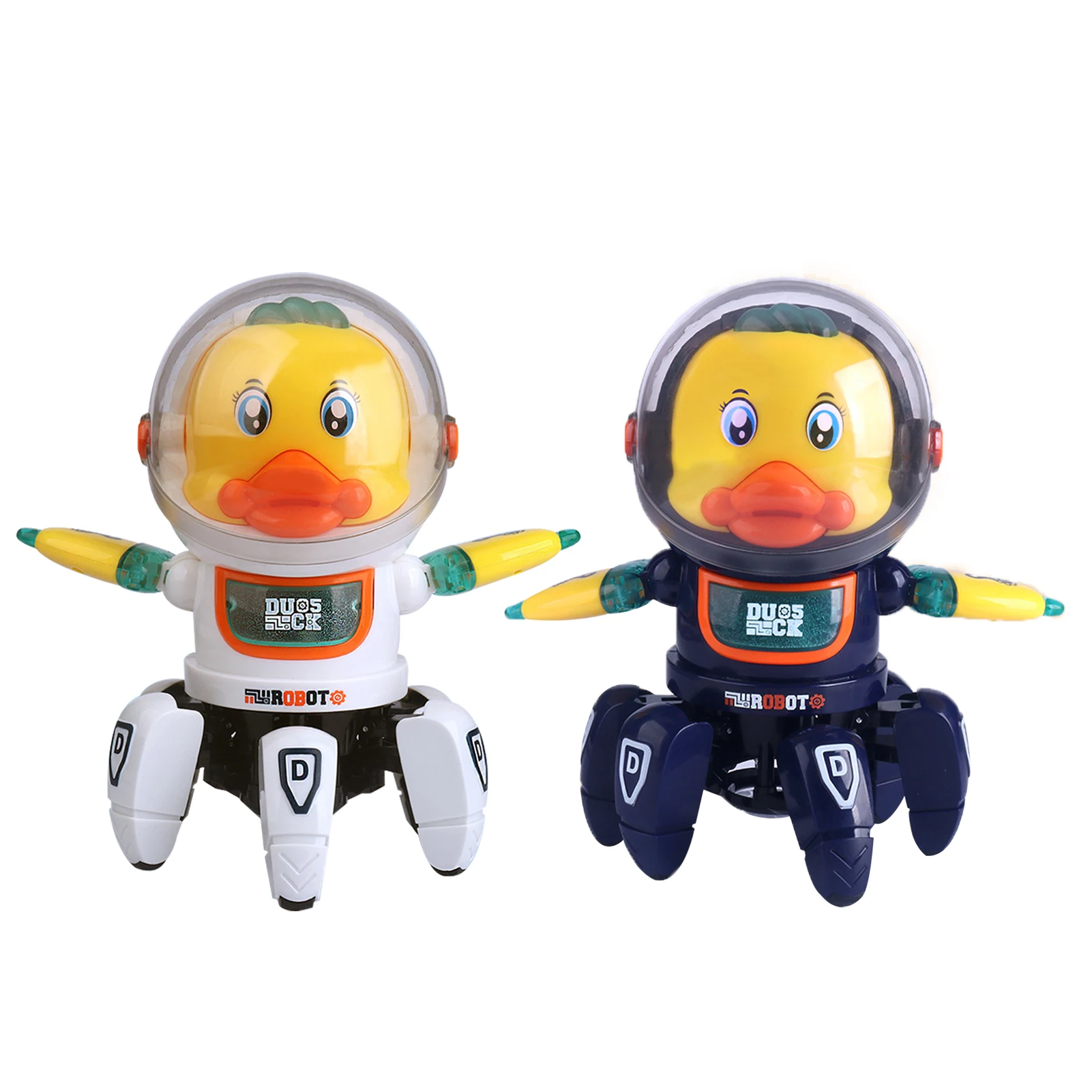 

Musical Electric Dancing Duck Toy Lighting Cute Duck Space Six-Claw Robot Preschool Educational Learning Toy For Toddlers Kids