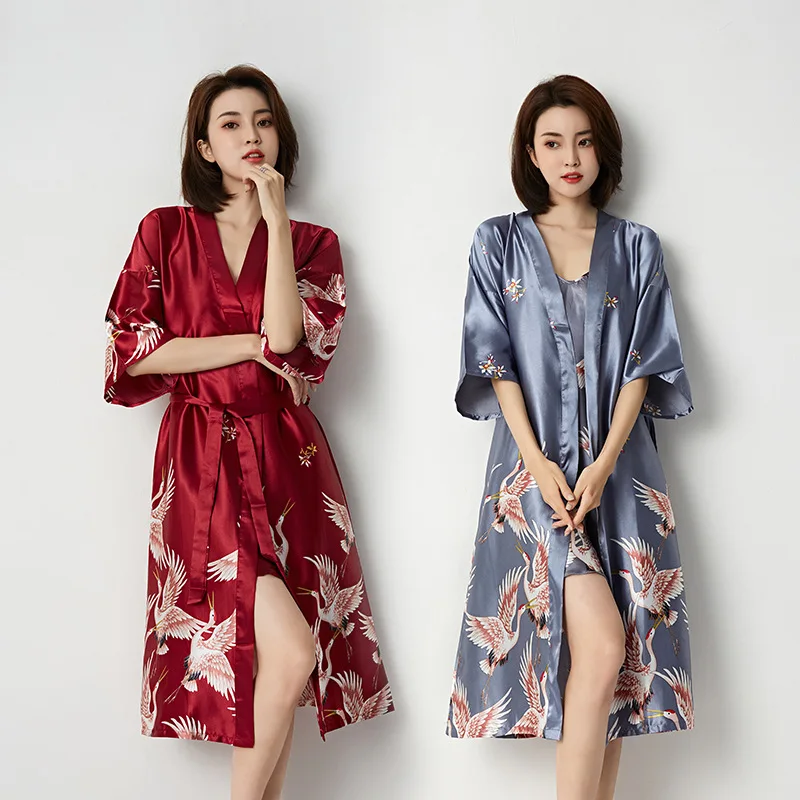 

Women's Dressing Gown Sexy Robe Silk Home Dress Pajamas Luxury Designer Ice Nightwear Clothing Clothes Bathrobe Bath Kimono Lace