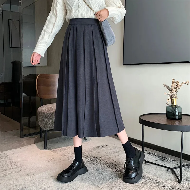 

2023 Preppy Red wine Skirt Retro Pleated Skirts Women's Clothing mid length Autumn Winter Harajuku Slim A-line Skirt Girls BC271