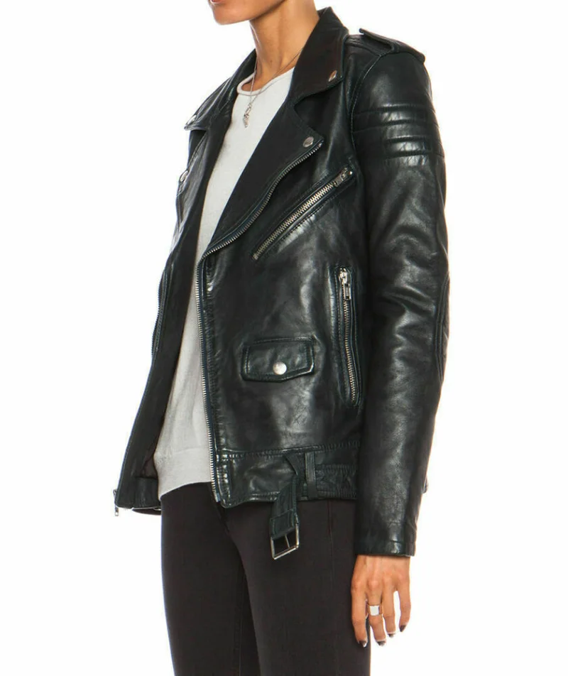 Leather Jacket Women Slim Fit Black Cafe Racer Genuine Lambskin Motorcycle Biker Jacket Fashion Coat