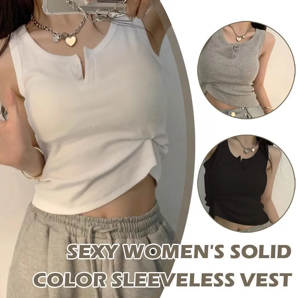 

Summer Sexy Tank Top For Women Sleeveless Ribbed Knit Vest Top Cropped Woman Female Clothes Breathable V5E0