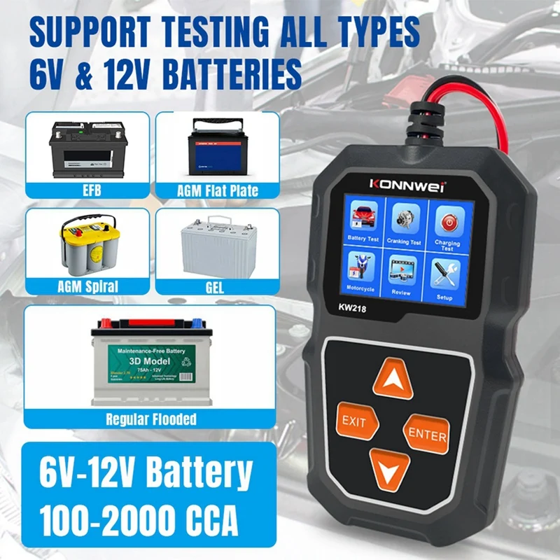 Тестер автомобильного аккумулятора KONNWEI KW218 6 в 12 В анализатор системы для
