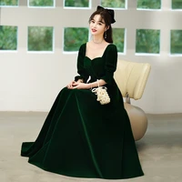 french dress velvet green temperament banquet dress art examination vocal performance dress long dress