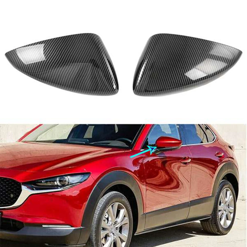

Car Carbon Fiber Rearview Side Glass Mirror Cover Trim Frame Side Mirror Caps for Mazda CX-30 CX30 2020 2021 2022