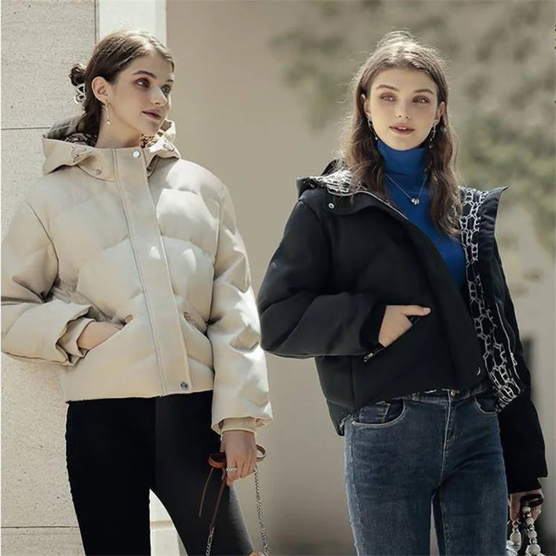 

Женское зимнее пуховое пальто с капюшоном, новинка 2022, высококачественное короткое пуховое пальто, модная Толстая куртка с 90 белым утиным п...