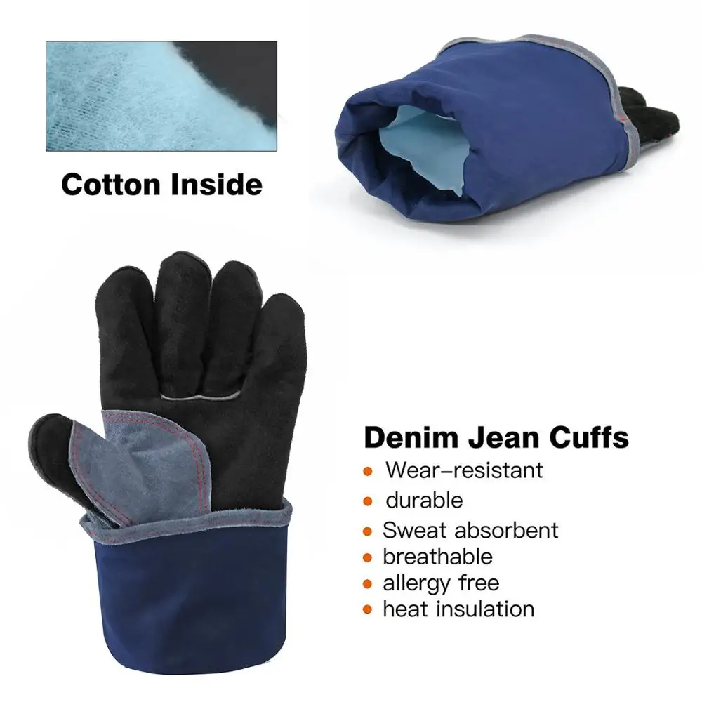 

Welding Gloves for Welder Works with Blue Palm Welders Thick Cow Split Leather Kitchen Stove Heat Puncture Resistant BBQ Glove