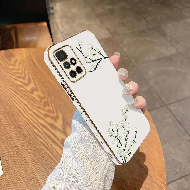 White Plum Blossom Luxury Plating Phone Case For Xiaomi Redmi 10 10A 12C 9 10C 9T 9A A1 9C Cover