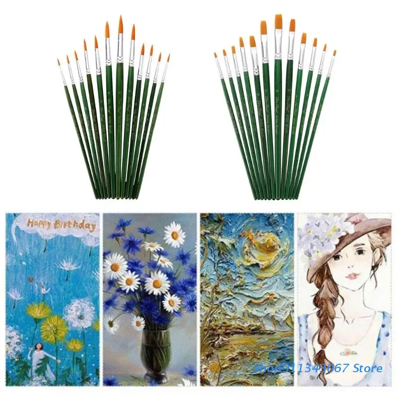 

Set of 12 Painting Brush Kit Portable Artist Set for Beginner Gouache Watercolor Oil Acrylic Painting Miniatures Drop shipping