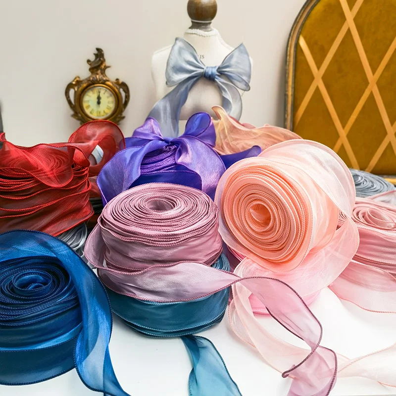 

10 Meters Shiny Romantic Wavy Yarn Ribbon For Flower Packaging Hand-made Bow Accessories Wedding Deco 55mm
