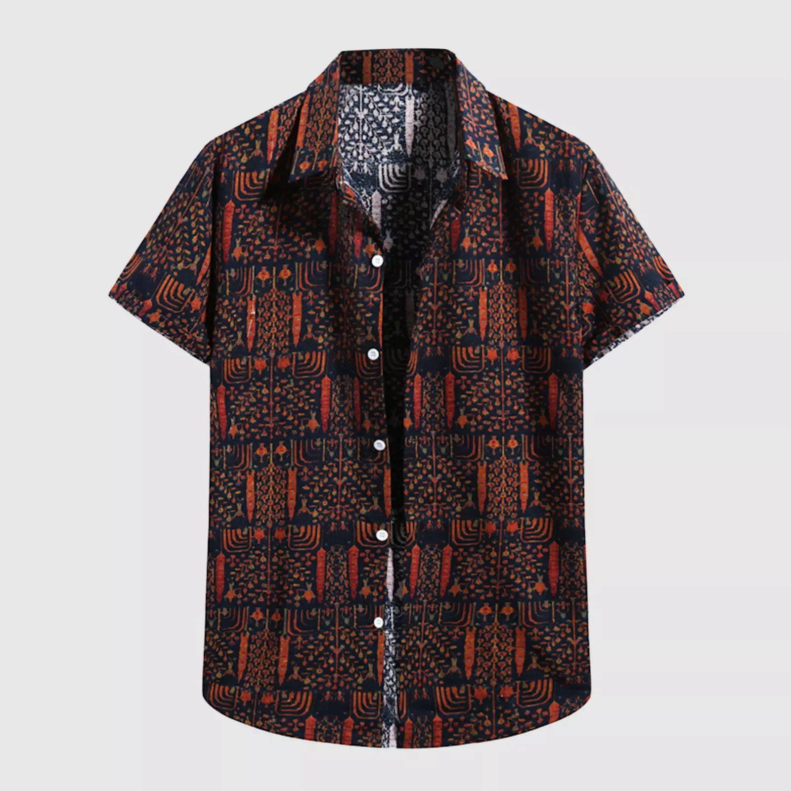 

NEW IN Turn-Down Men's Bohemian Collar Shirt Hawaiian Sleeve Shirt Print Fashion Shirts Tops Men's Clothes Geometric Re