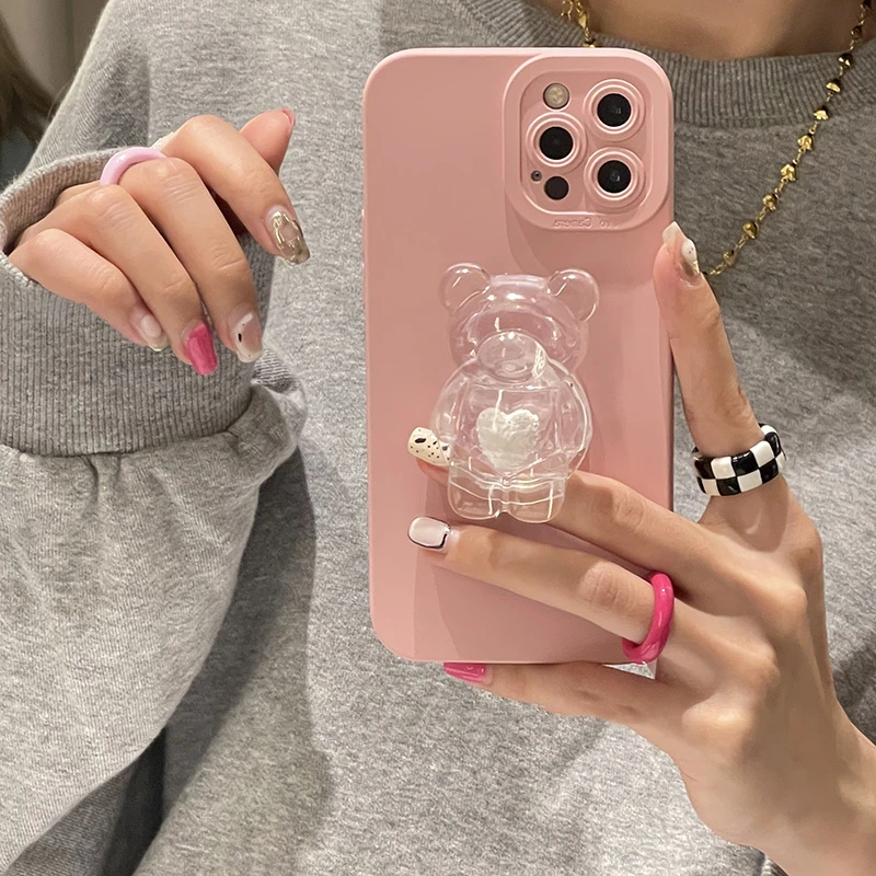 

3D Korea Bear Ring Holder Stand Camera Protection Soft Phone Case for Samsung Galaxy A12 A32 A52 A51 A71 A22 A10 A20 A30 A40 A50
